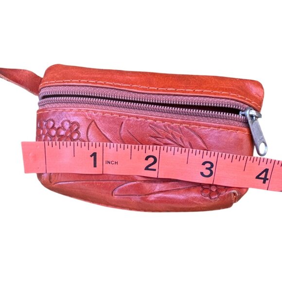 Handmade Leather Tote Bag & Coin Purse Set With Floral Embossing Large Size Oran - Picture 3 of 9